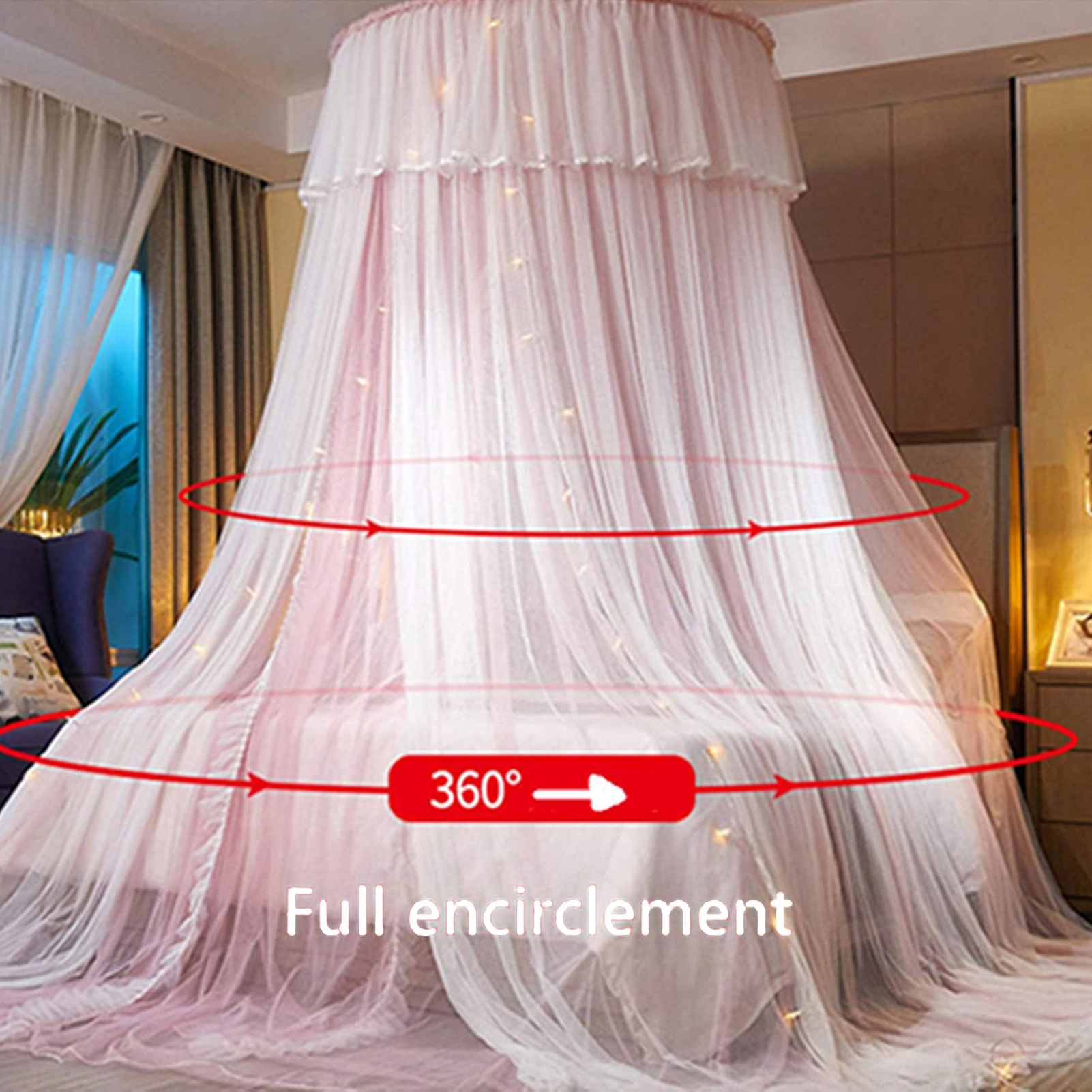 Grand lit double, lit double, rose princesse, arc rond, dôme escamotable Lit pliant en maille rond en polyester pour insectes et insectes Moustiquaire à toile - Chine Moustiquaire et moustiquaire prix